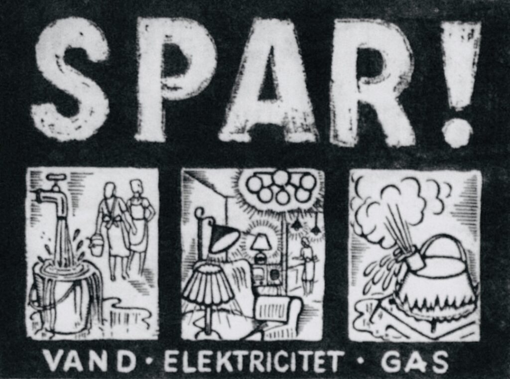 På grund af de stramme tider bringes der i 1940 flere opfordringer i dagbladene til at reducerer forbruget af vand, elektricitet og gas. Ovenstående bragt i Kolding Folkeblad, 9. Marts 1940